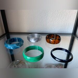 5 Vintage Colorful Bangle Bracelets Costume Jewelry Retro Playful Stackable